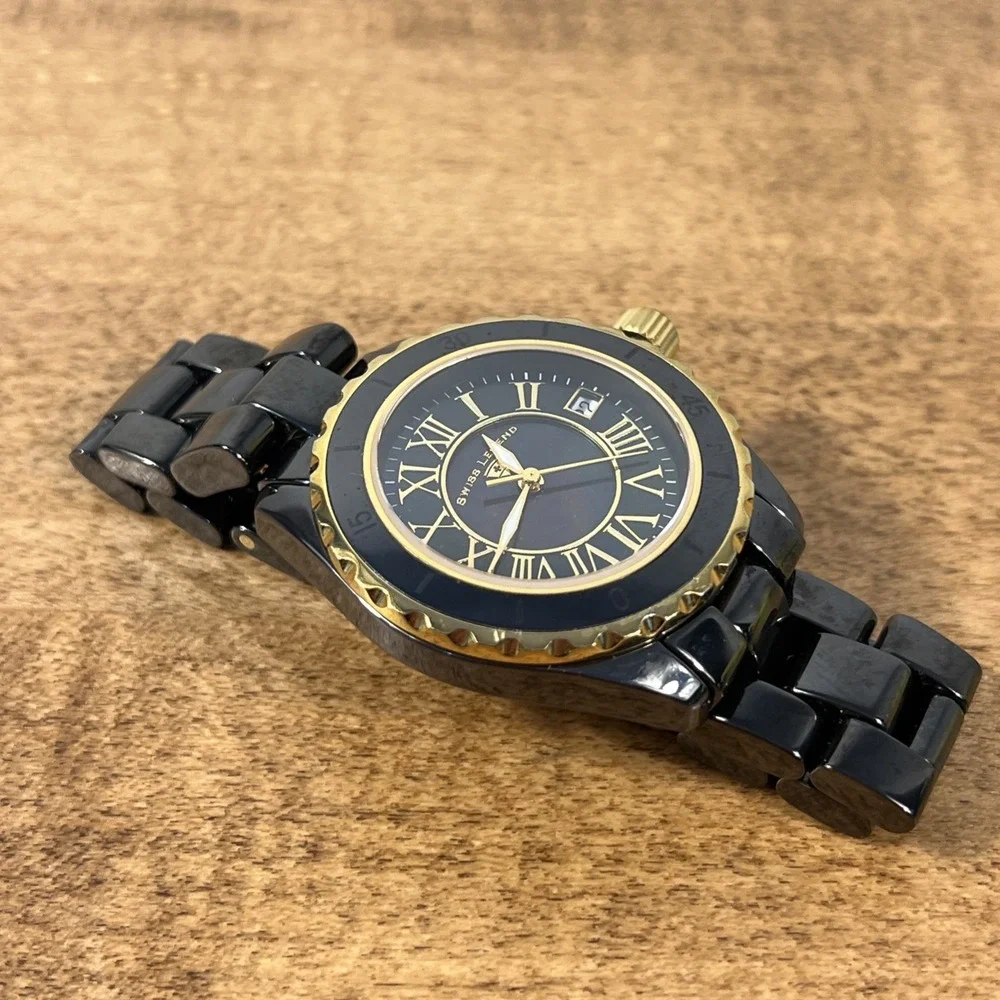 Swiss Legend Karamica Women's Black Gold Tone Watch Ceramic - Needs Battery
